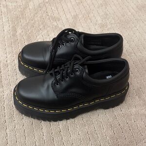 Dr. Martens Black Leather Oxfords with Yellow Stitching